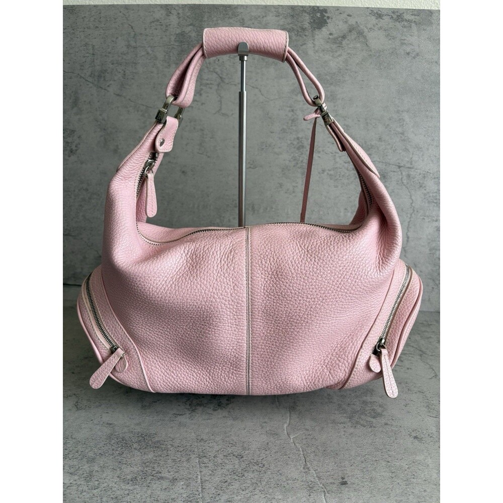 Authentic Tod's Top-grain Leather Charlotte Hobo Peach/Pink Zipper Bag